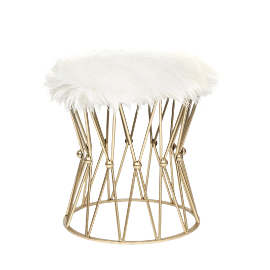 Zendaya Gold White Faux Fur Stool