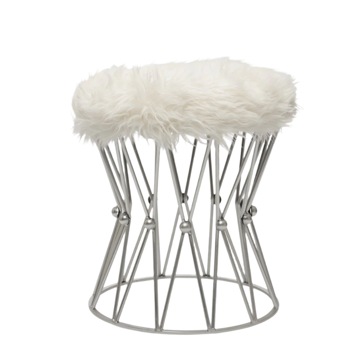 Zendaya Silver White Faux Fur Stool