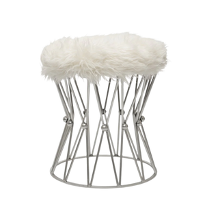 Zendaya Silver White Faux Fur Stool