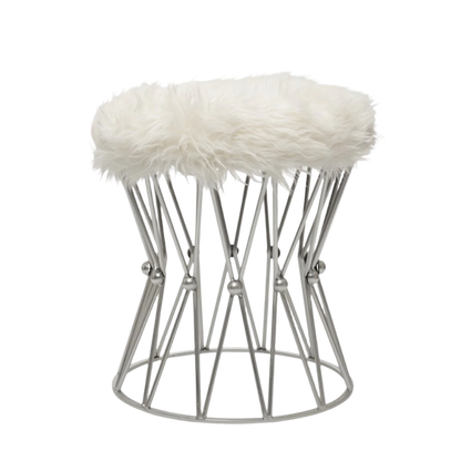 Zendaya Silver White Faux Fur Stool