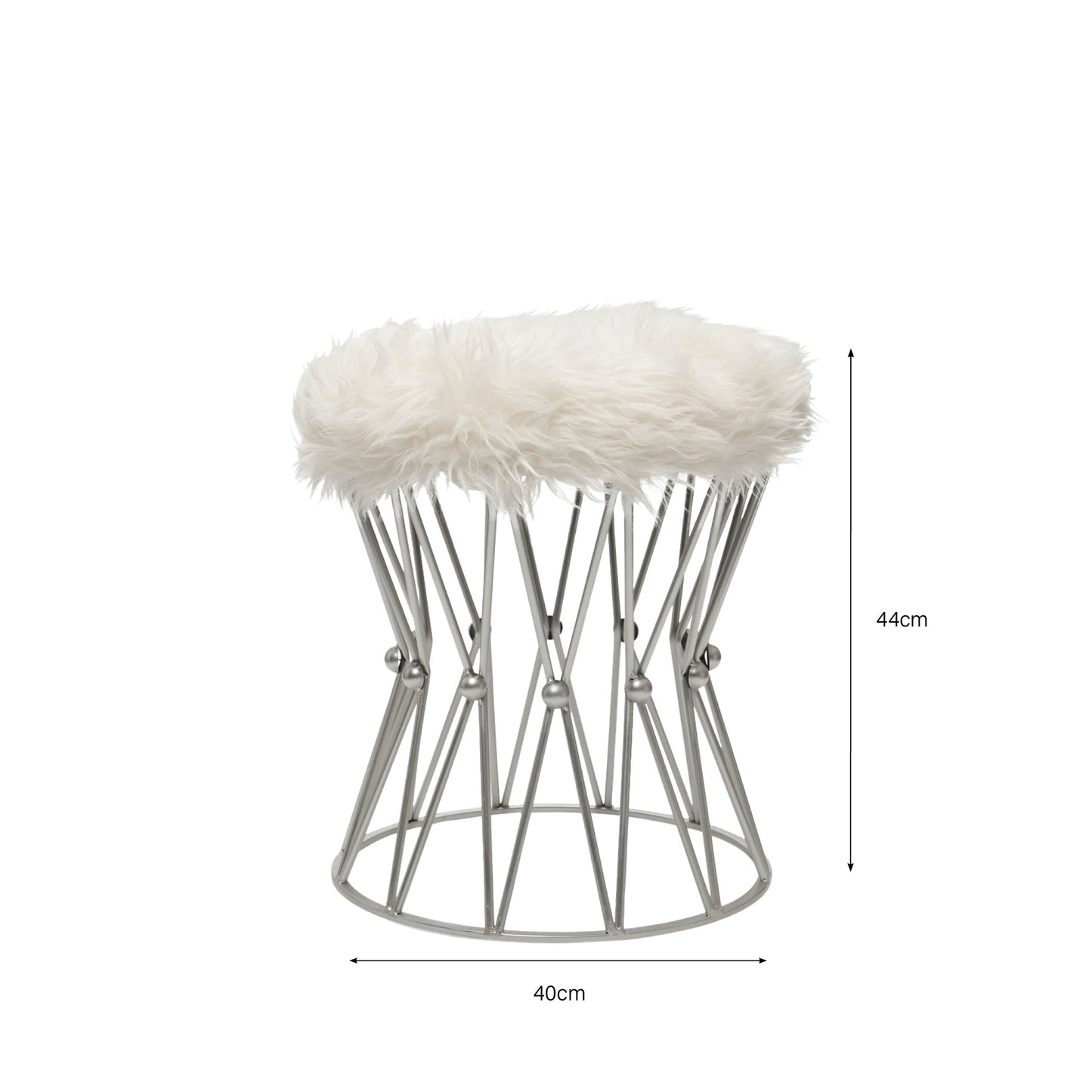 Zendaya Silver White Faux Fur Stool