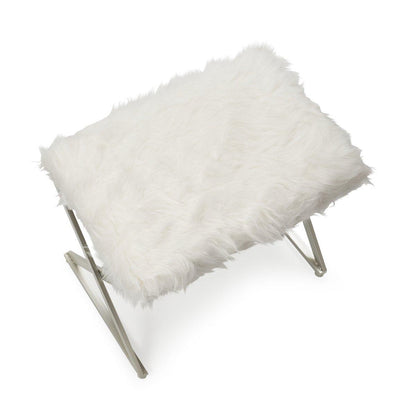 X Leg White Faux Fur Stool - Silver - Luvo Store