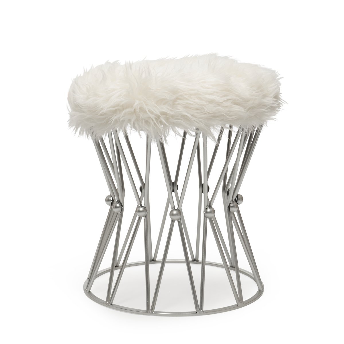 Zendaya Silver White Faux Fur Stool - Luvo Store